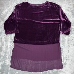 Eileen Fisher Purple Silk Blend Velvet Layered Chiffon Hem Tunic Top Small